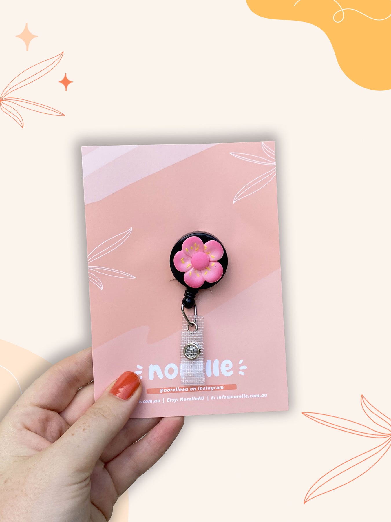 Badge Reel with Pink Flower