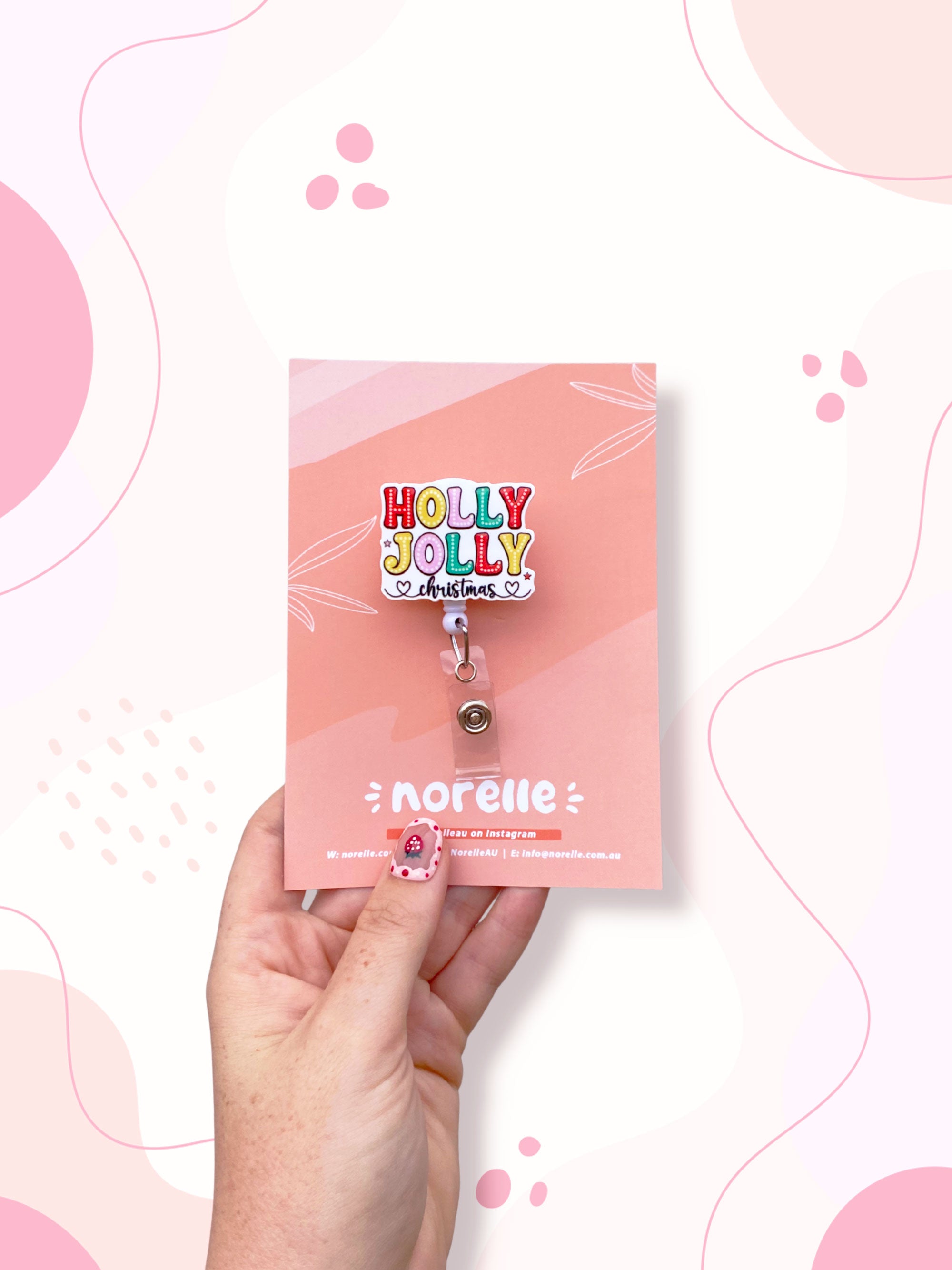 Holly Jolly Christmas Colourful Retractable Badge Reel | Nursing Badge